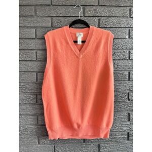 Vintage LL Bean Mens V Neck Sweater Vest Orange Wool Cashmere Classic Preppy